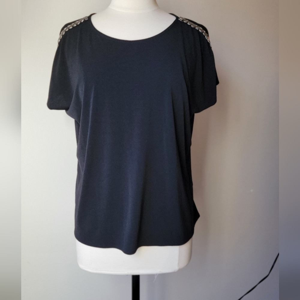 Dana Buchman Black Top with Embellished Shoulders